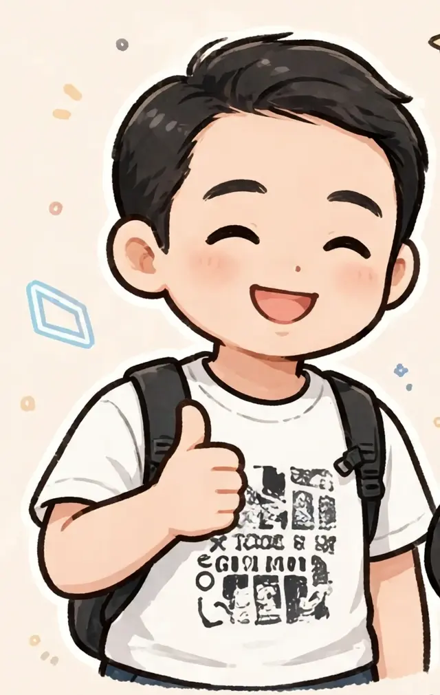 笑顔でサムズアップする案内役リーダー・ババイのイラスト