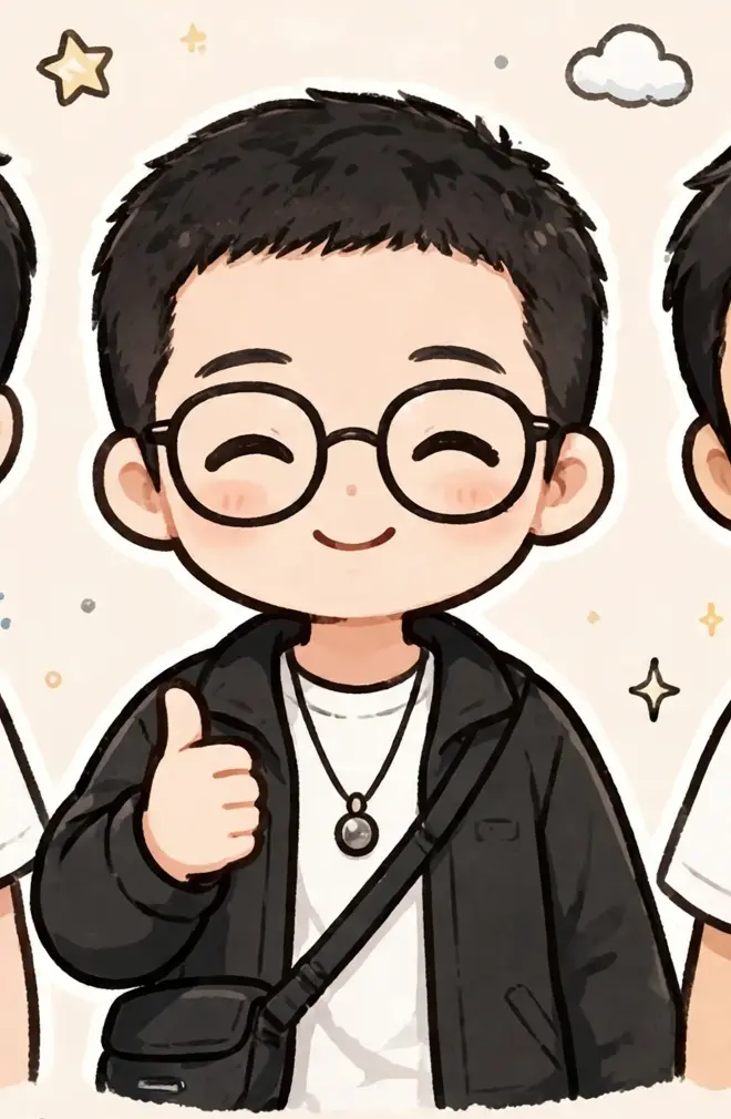 メガネをかけてサムズアップする案内役の仲間のイラスト