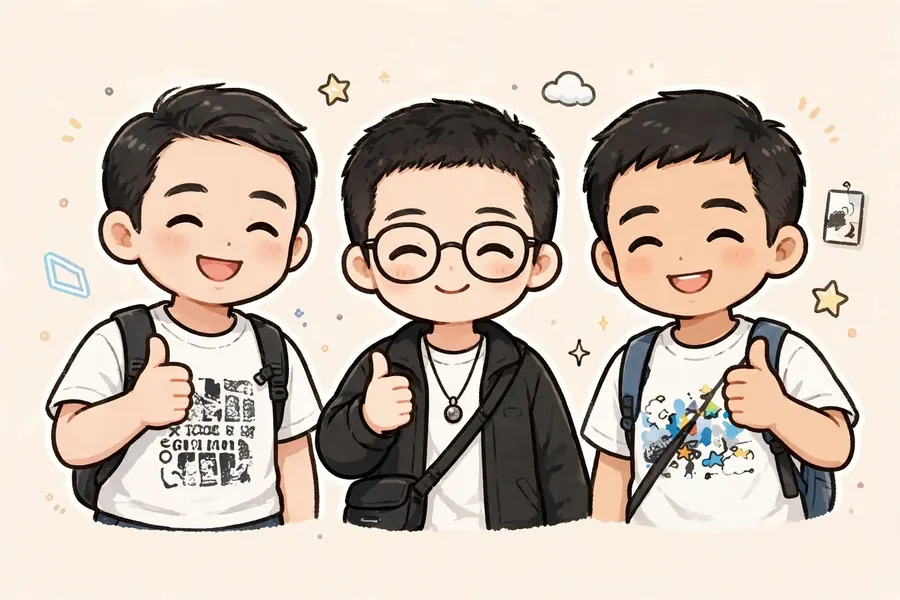 サムズアップで見送る案内役3人組のイラスト