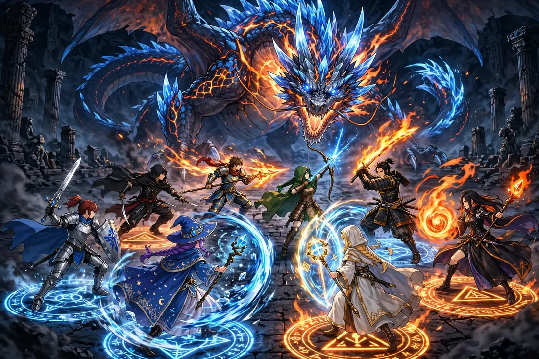 巨大なドラゴンに8人パーティで挑むレイドバトル